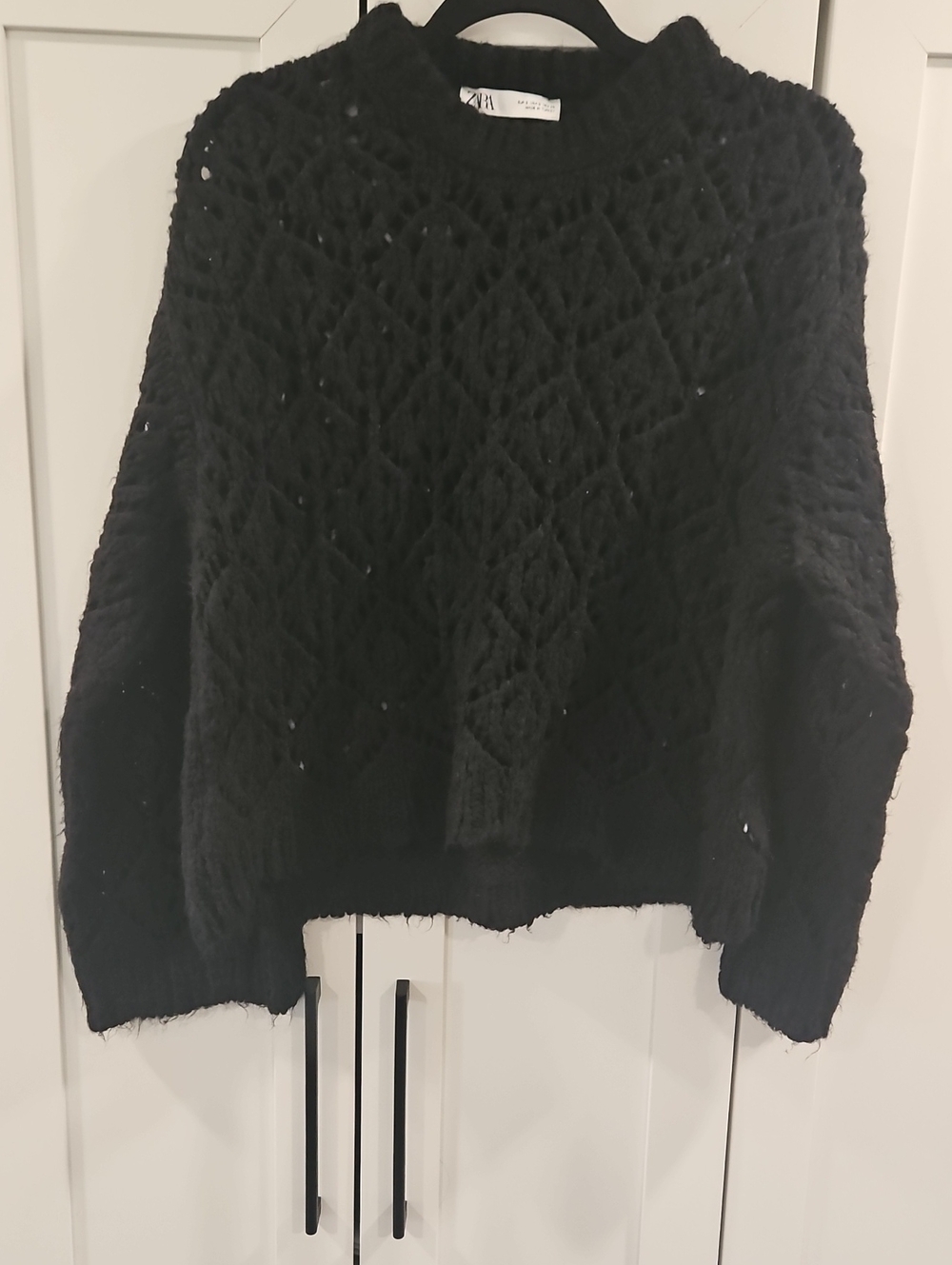 Zara Diamond Open Knit Sweater In Black. Size Small